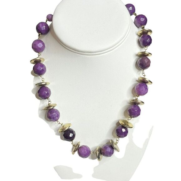 W/A Studios Faceted Amethyst Round Gemstones Necklace Gold Tone 20" 250 Carats - Picture 3 of 12